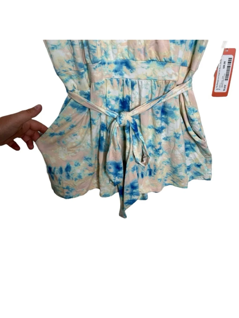 TART Collections Sky Short Sleeve Tie Belt Romper in Cloud Tie Dye Size Large